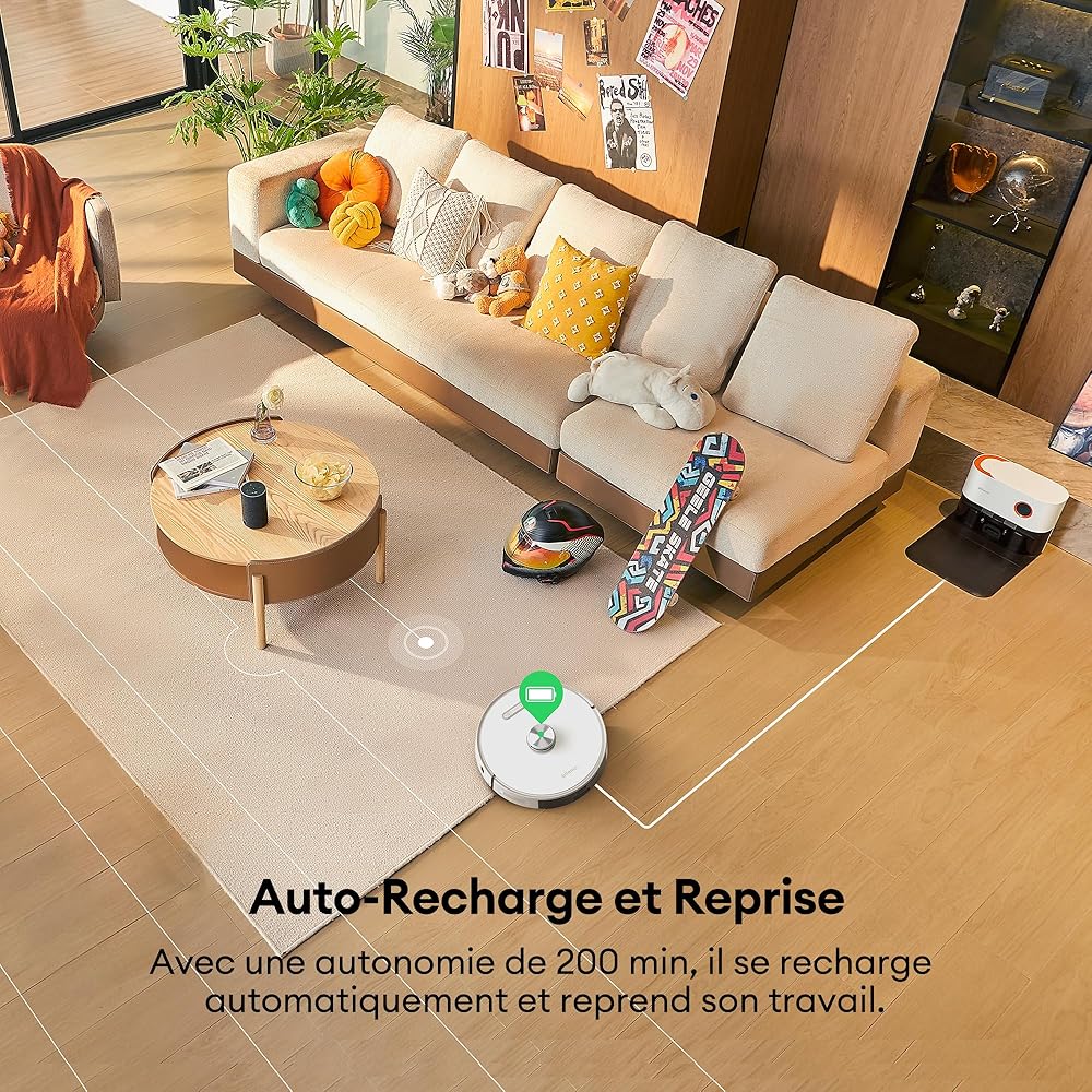 Ultenic T10 Pro Aspirateur Robot Laveur, Station Auto-Vidage 4000pa, Lavage à Serpillière Rotative, Navigation Lidar Cartographie, 200Min Autonomie, Connecté App et Alexa, Détection de Tapis : Cuisine et Maison