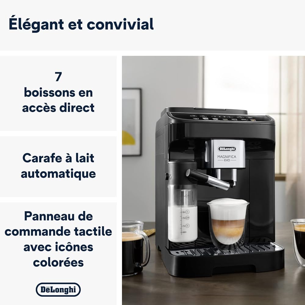 De'Longhi Magnifica Evo Machine a Café Grain ECAM292.81.B, Machine Expresso et Cappucino, 1.8L, 1450W, Noir [Exclusif Amazon] : Cuisine et Maison