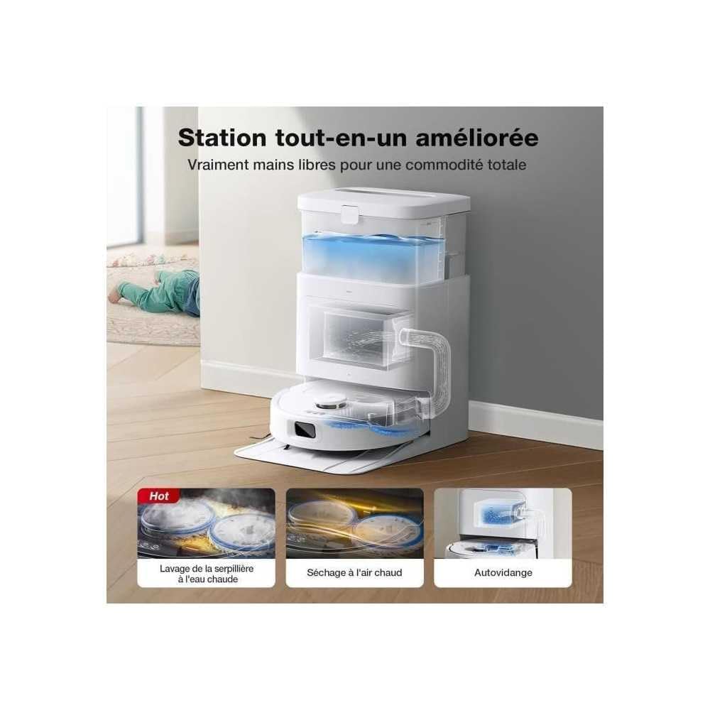 ECOVACS N30 PRO OMNI Aspirateur Robot avec Station OMNI tout-en-un, 10000Pa, Robot Aspirateur Laveur avec Brosse ZeroTangle 2.0, Nettoyage à l'eau chaude 60℃, Nettoyage Humide adaptatif TruEdge, Blanc : Cuisine et Maison
