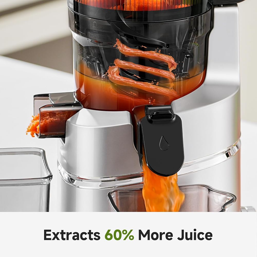 AMZCHEF Extracteur de jus automatique Vos mains libres, Ouverture de 135 mm et capacité de 1,8 L Extracteur de jus de fruits et légumes entiers, Extracteur jus lent de 250W avec triple filtre - Argent : Cuisine et Maison