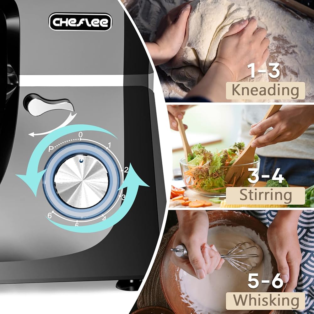 CHeflee Robot Pâtissier 1800W Robot Pétrin Professionnel 7.2 Litres Faible Bruit Robot de Cuisine Multifonction avec Fouet,Batteur,Crochet,Bol d'Acier Inoxydable,6 Vitesses ﻿ : Cuisine et Maison