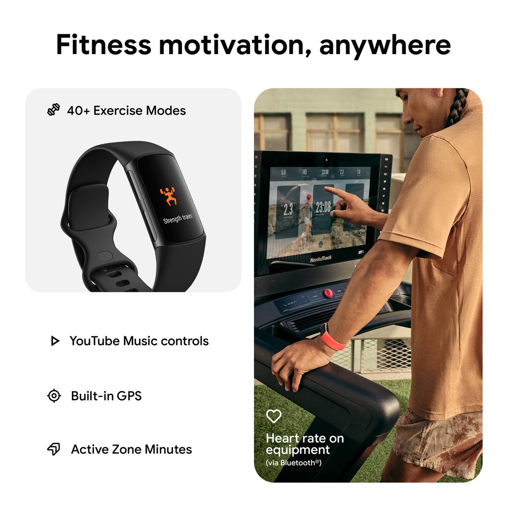 Fitbit Charge 6 Fitness-Tracker, GPS-Sportuhr, Obsidian/Schwarz, S & L Armbänder