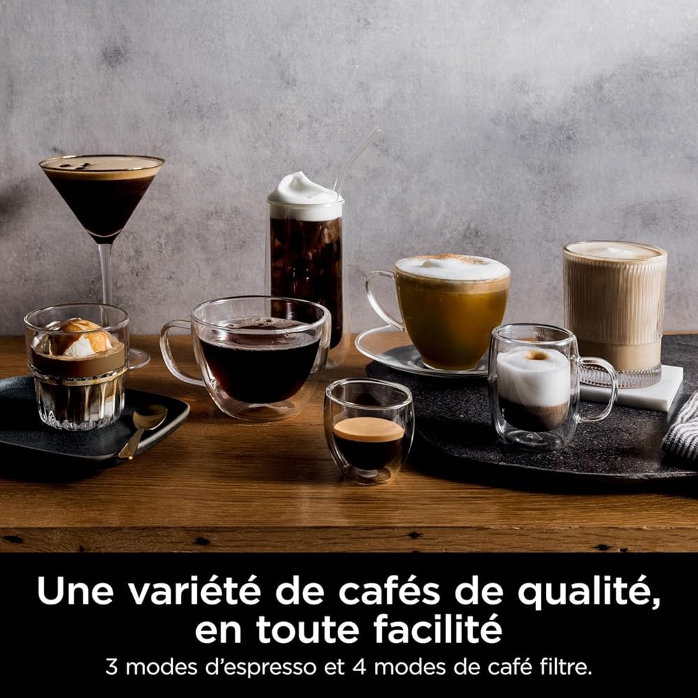 NINJA Machine à café Luxe Premier 3-en-1, Latte, Cappuccino, Infusion à froid et Espresso avec broyeur à grains et mousseur à lait intégrés, facile à utiliser, EU Prise, argent, ES601EU : Cuisine et Maison