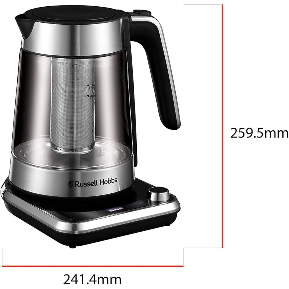 Russell Hobbs Bouilloire Electrique en verre [Idéale pour thé] Attentiv (1,7L, 2400 W, Filtre infusion en inox amovible, Contrôle de température 40-100°C, Commande & minuterie tactile) 26200-70 : Cuisine et Maison