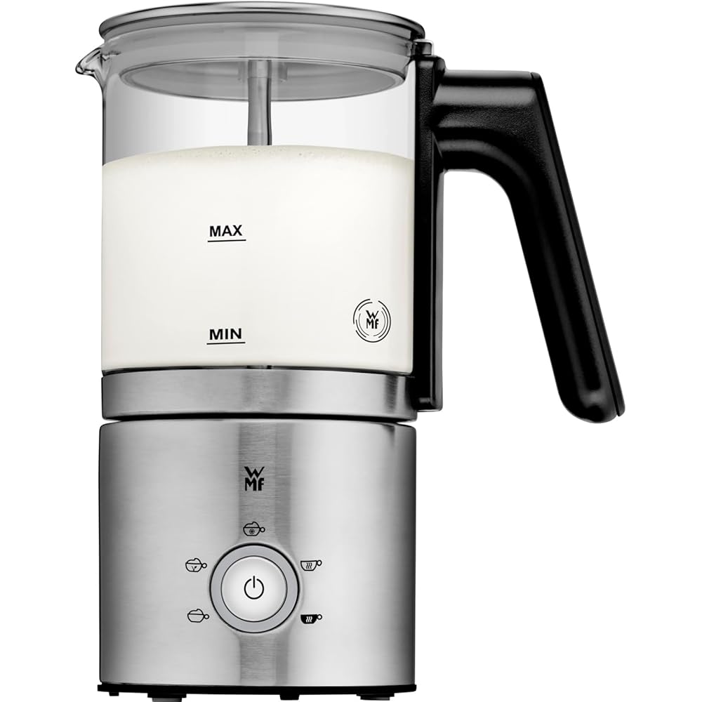 WMF Lono Glas Mousseur à lait électrique, 150-250 ml, 650 W, mixeur Frappe, écran tactile, pour mousse de lait chaud et froid, lait chaud, chauffe-lait, machine à cacao, chocolat chaud, acier : Cuisine et Maison