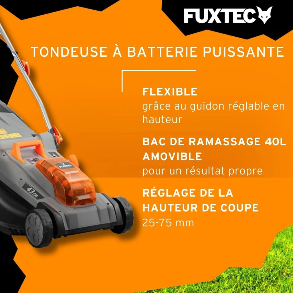 Tondeuse à Gazon sans Fil 40V (2x20V) E2RM43 Set Batteries et Chargeur - Hauteur De Coupe Variable