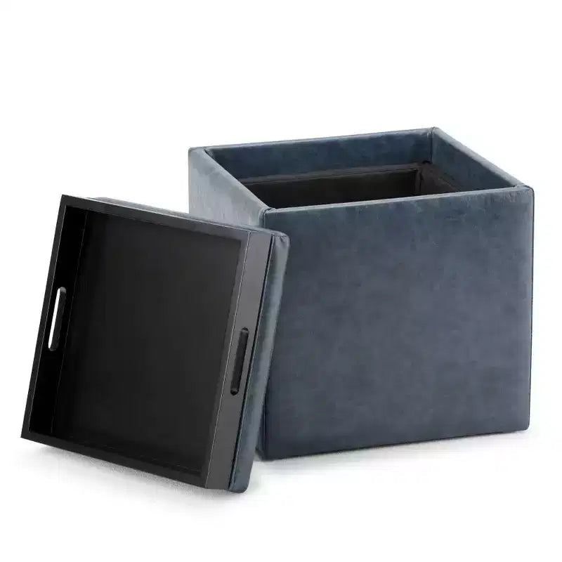 Pouffe de rangement cube avec plateau