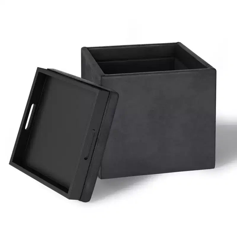 Pouffe de rangement cube avec plateau