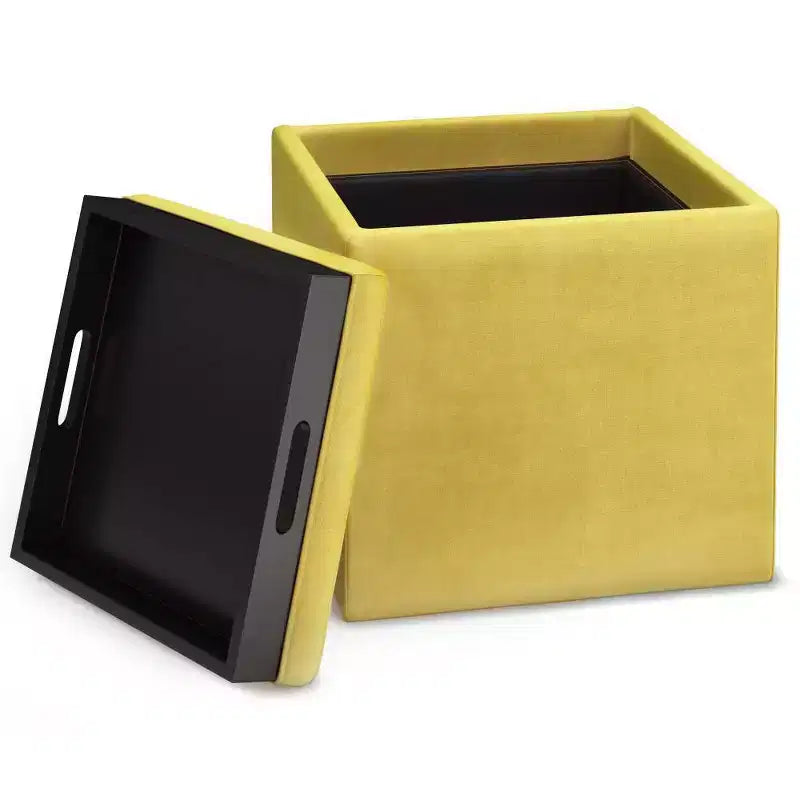 Pouffe de rangement cube avec plateau