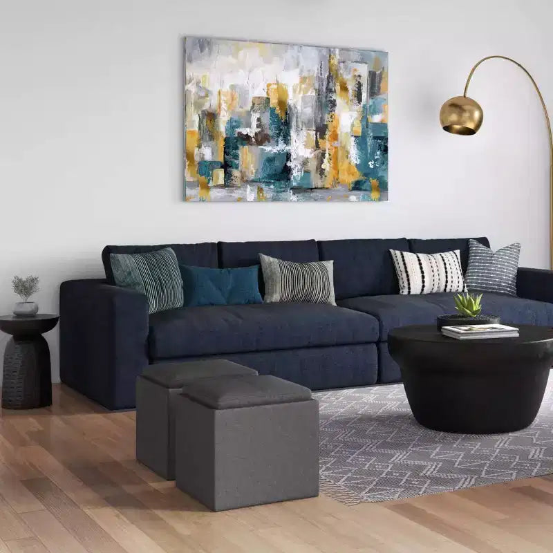 Pouffe de rangement cube avec plateau