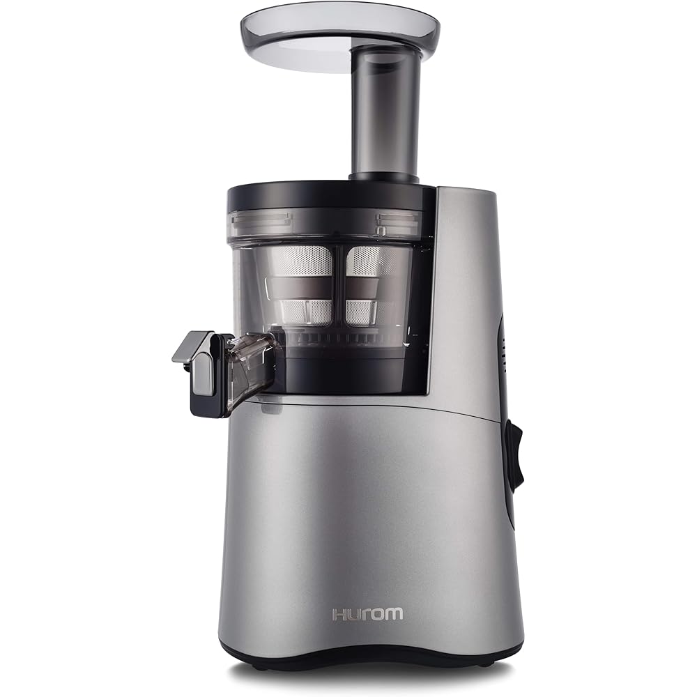 HUROM | Extracteur de jus | Presse à Froid | H-AA | Machine à glaçes | Système silencieux | Entonnoir semi-transparent | 500ml | 150 Watt | Sans BPA | Argent foncé : Cuisine et Maison