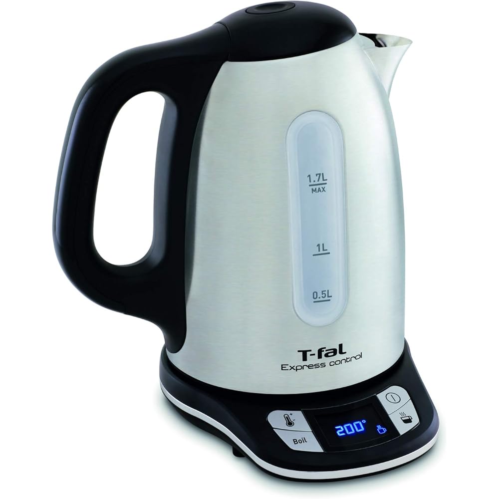 Tefal Bouilloire électrique sans fil inox, 1,7 L, 2400 W, 7 températures réglables de 60 à 100°, Ecran digital, Maintien au chaud 60 min, Express Control KI240D10 : Cuisine et Maison