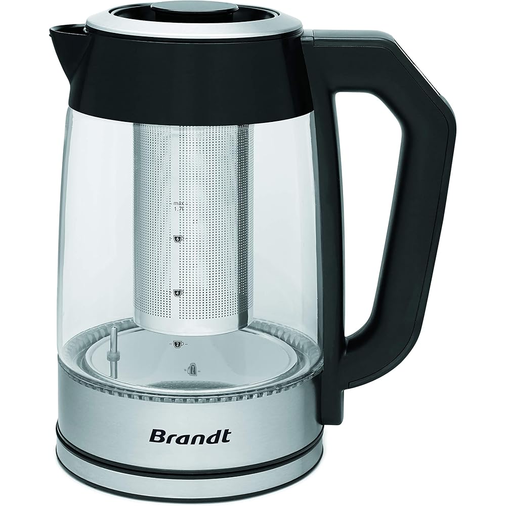 Brandt - TH1700EV - Théière bouilloire -1,7L - Bi-fonction théière et bouilloire - Température réglable sur la poignée - Noir : Cuisine et Maison