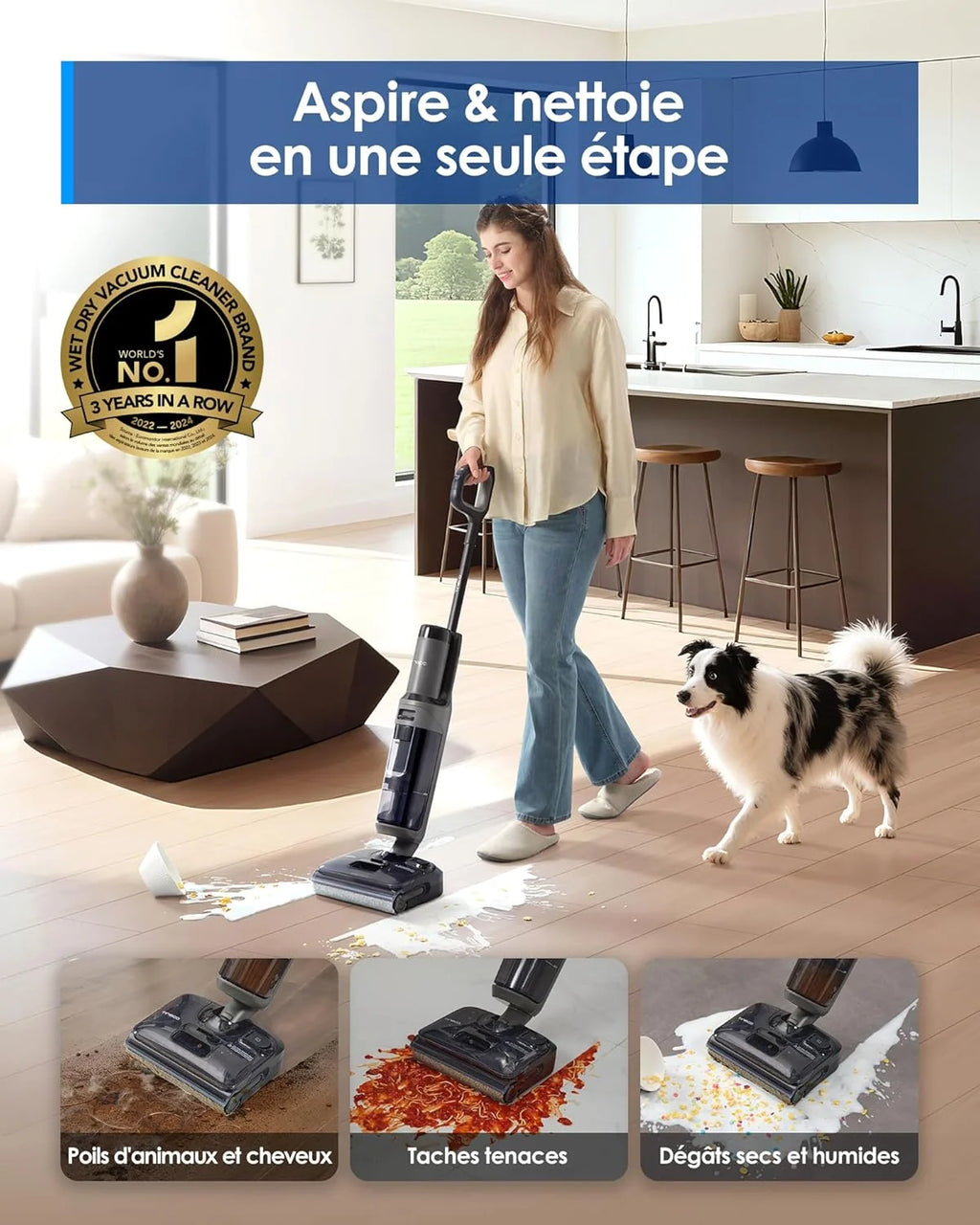 Floor One i6 Stretch Aspirateur Laveur sans Fil, Aspirateur Sec et Humide, Aspiration Puissante 20 kPa