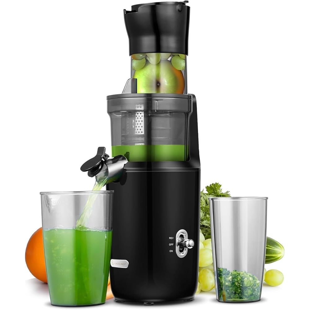 AMZCHEF Extracteur De Jus Pour Fruits Entiers 80MM - Centrifugeuse Extracteur De Jus Sans BPA - 200W Extracteur De Jus Froid Avec Tarière Améliorée, Filtre Double Couche, Moteur Silencieux - Noir Bleu : Cuisine et Maison