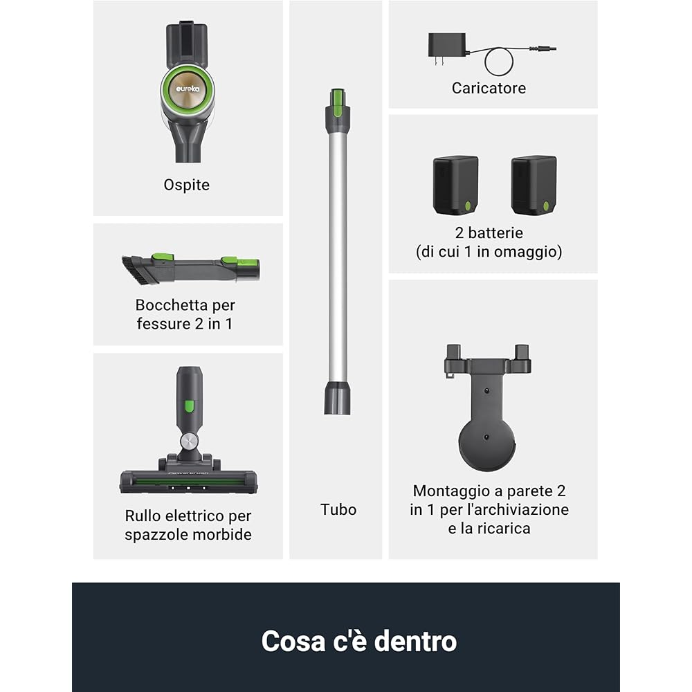 EUREKA NEC370 Aspirateur Balai sans Fil, Aspirateur sans Fil 300W, Aspiration de 90AW, Balai Aspirateur avec 2 Batteries Amovibles, Autonomie de 40x2 Min pour Sols Durs, Tapis et Poils d'animaux : Cuisine et Maison