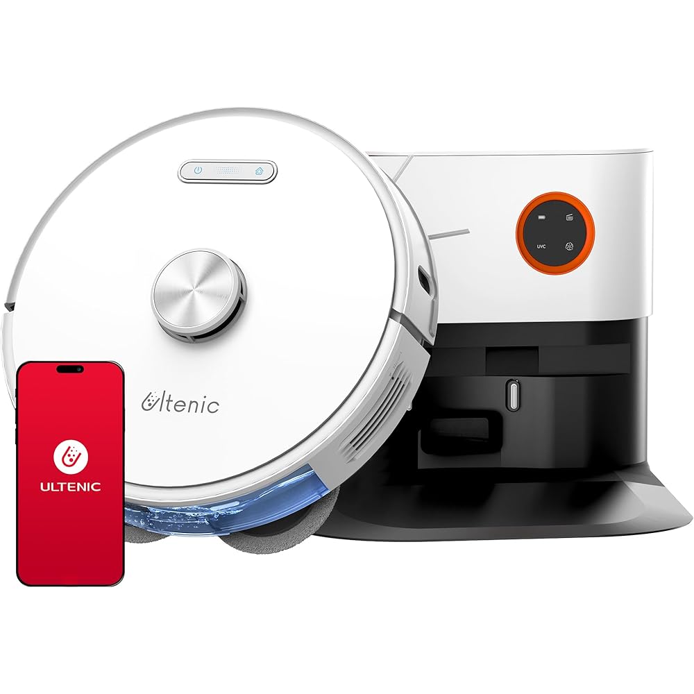 Ultenic T10 Pro Aspirateur Robot Laveur, Station Auto-Vidage 4000pa, Lavage à Serpillière Rotative, Navigation Lidar Cartographie, 200Min Autonomie, Connecté App et Alexa, Détection de Tapis : Cuisine et Maison