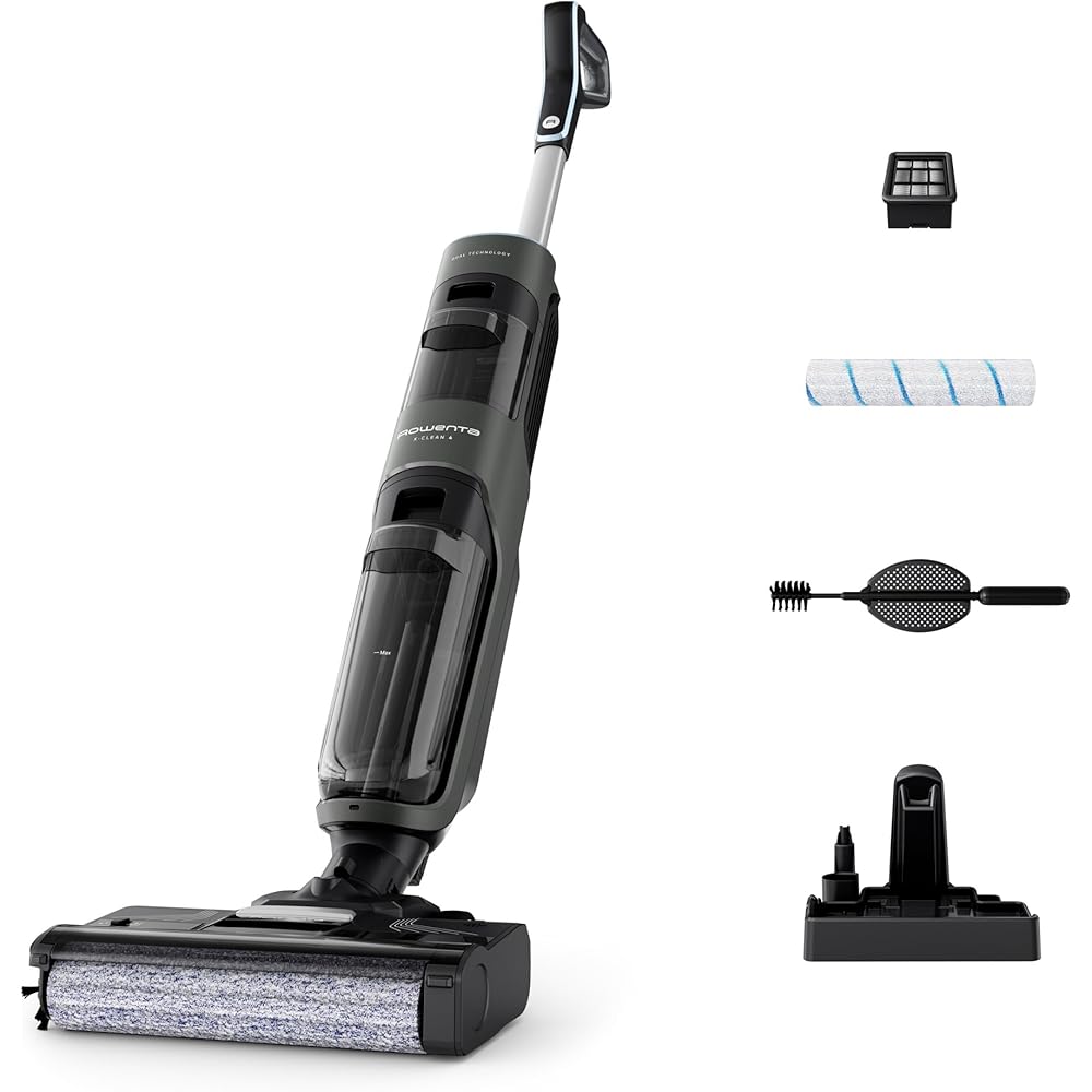 Rowenta X-Clean 4 Aspirateur Balai Laveur sans Fil,  Aspiration et Lavage Puissant,  Intelligent