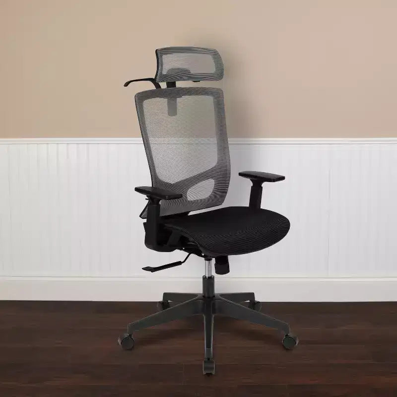 Flash Furniture Ergonomic Mesh Office Chair with Synchro-Tilt, Pivot Adjustable Headrest, Lumbar Support, Coat Hanger and Adjustable Arms