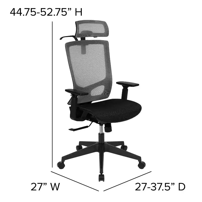Flash Furniture Ergonomic Mesh Office Chair with Synchro-Tilt, Pivot Adjustable Headrest, Lumbar Support, Coat Hanger and Adjustable Arms