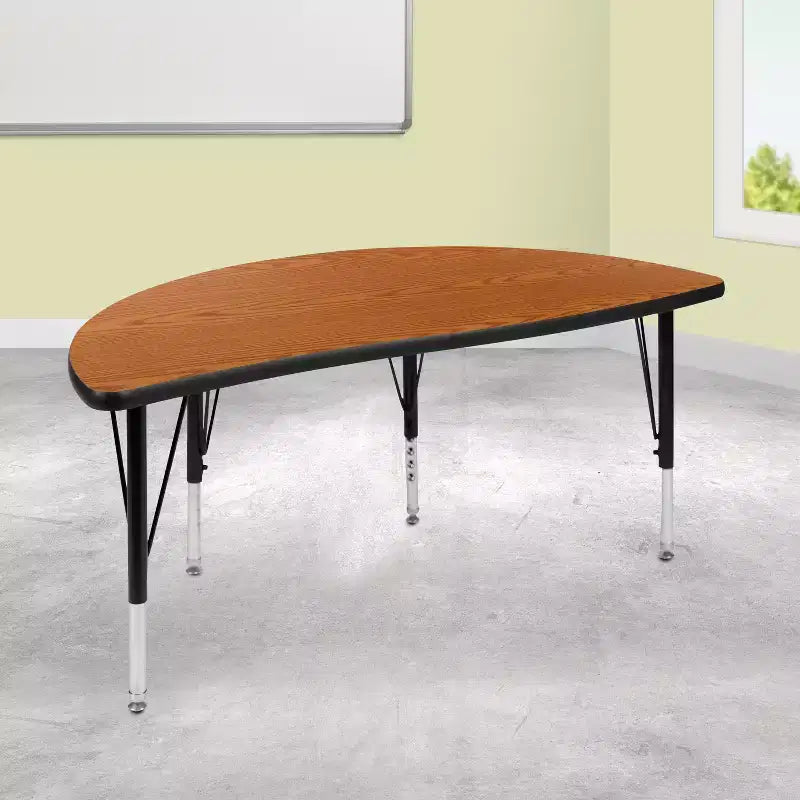 Flash Furniture 47.5 Half Circle Wave Flexible Collaborative Thermal Laminate Activity Table - Height Adjustable Short Legs