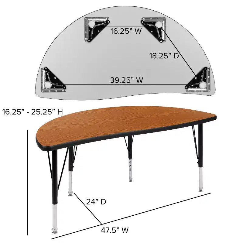 Flash Furniture 47.5 Half Circle Wave Flexible Collaborative Thermal Laminate Activity Table - Height Adjustable Short Legs