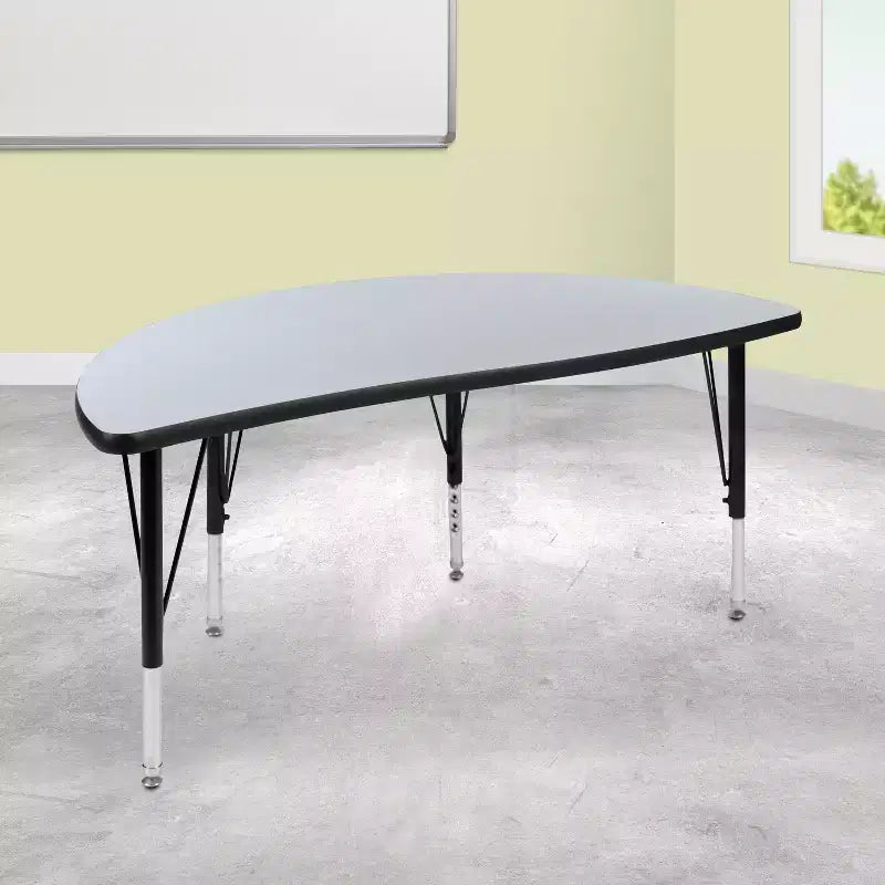 Flash Furniture 47.5 Half Circle Wave Flexible Collaborative Thermal Laminate Activity Table - Height Adjustable Short Legs