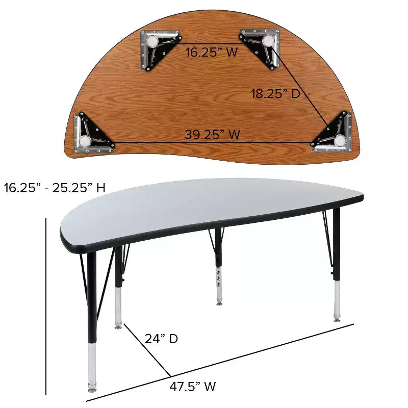 Flash Furniture 47.5 Half Circle Wave Flexible Collaborative Thermal Laminate Activity Table - Height Adjustable Short Legs