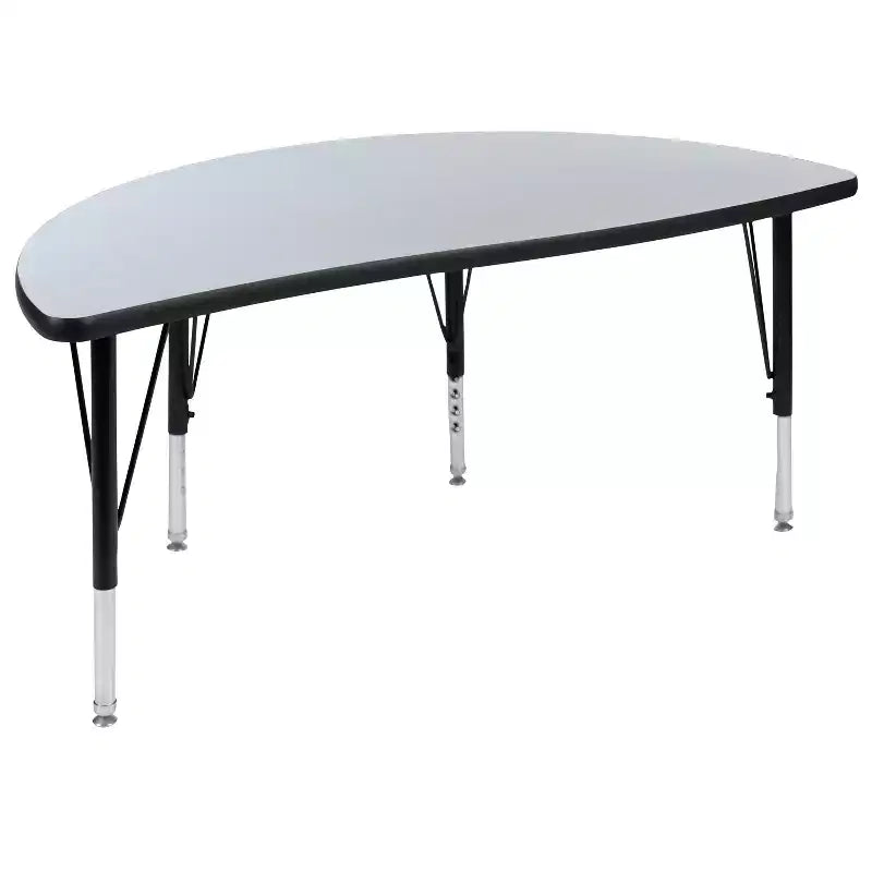 Flash Furniture 47.5 Half Circle Wave Flexible Collaborative Thermal Laminate Activity Table - Height Adjustable Short Legs