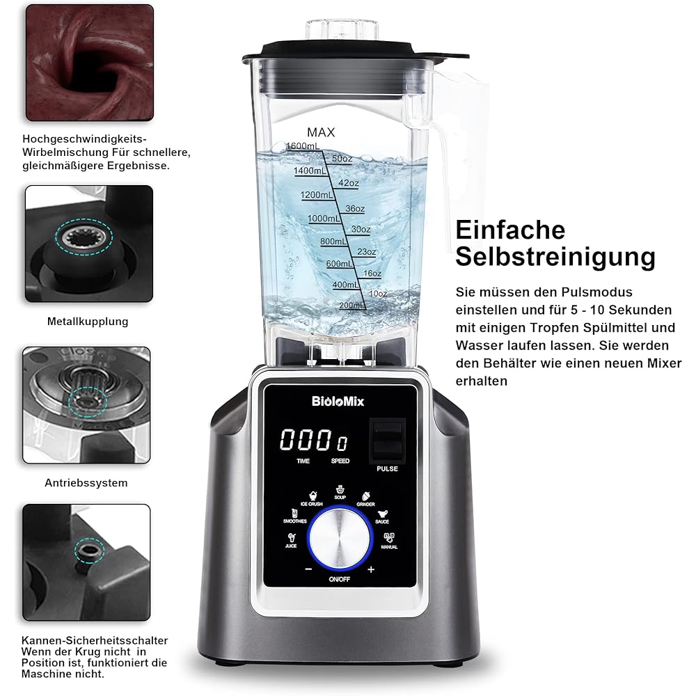 BioloMix Mixeur haute performance 2200W,6 modes intelligents, fonction autonettoyante, batteur sur socle avec récipient 2L sans BPAsmoothie maker : Cuisine et Maison