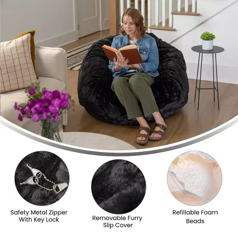 Emma and Oliver Oversized Bean Bag Chair for Kids and Adults