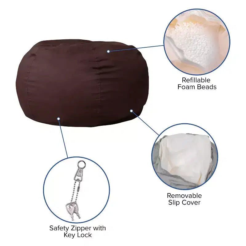 Emma and Oliver Oversized Bean Bag Chair for Kids and Adults