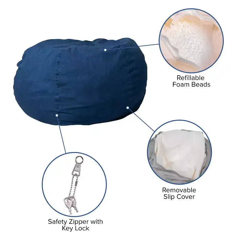 Emma and Oliver Oversized Bean Bag Chair for Kids and Adults