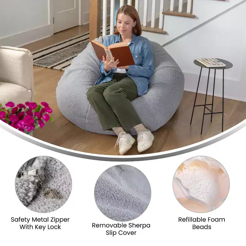 Emma and Oliver Oversized Bean Bag Chair for Kids and Adults