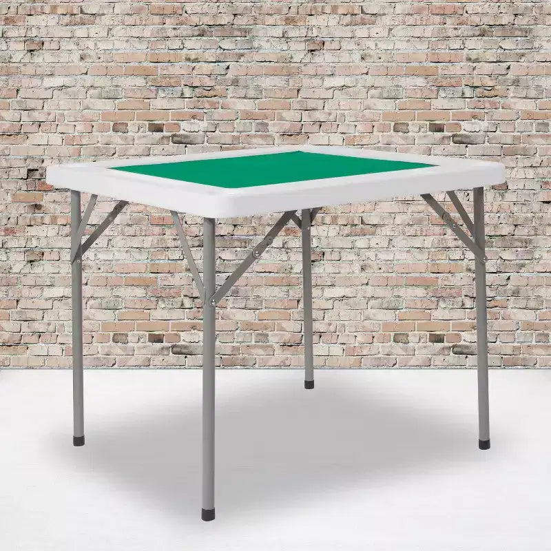 Emma and Oliver Tannin 34.5 Square White Folding Card Game Table for 4-Players with a Green Felt Playing Surface and Cup Holders