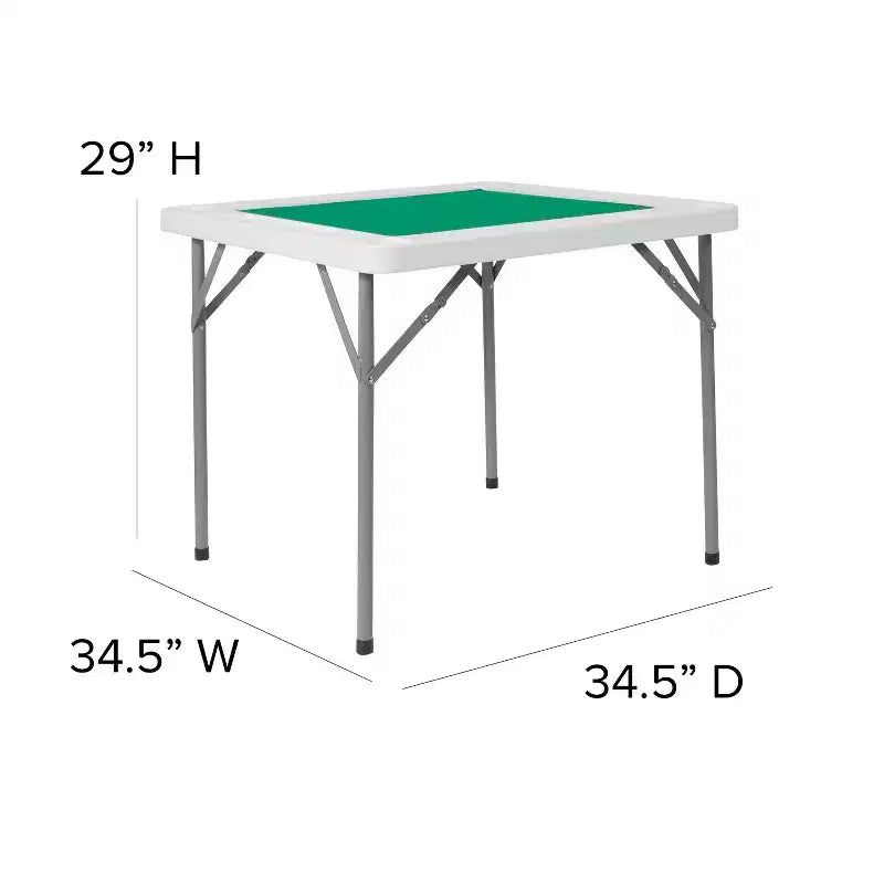 Emma and Oliver Tannin 34.5 Square White Folding Card Game Table for 4-Players with a Green Felt Playing Surface and Cup Holders