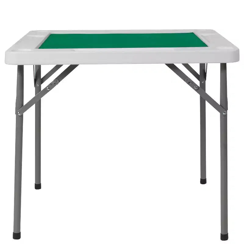 Emma and Oliver Tannin 34.5 Square White Folding Card Game Table for 4-Players with a Green Felt Playing Surface and Cup Holders