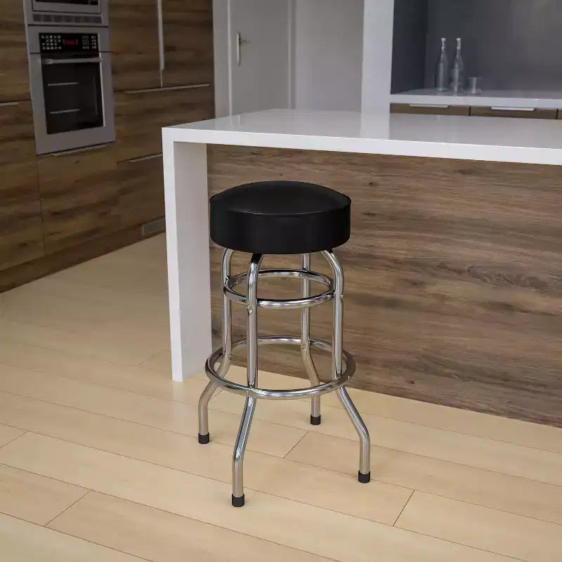 Emma and Oliver Retro Backless Double Ring Chrome Restaurant Dining Barstool
