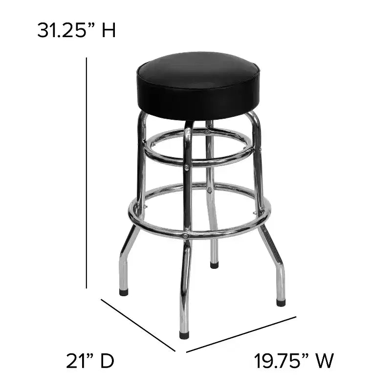 Emma and Oliver Retro Backless Double Ring Chrome Restaurant Dining Barstool