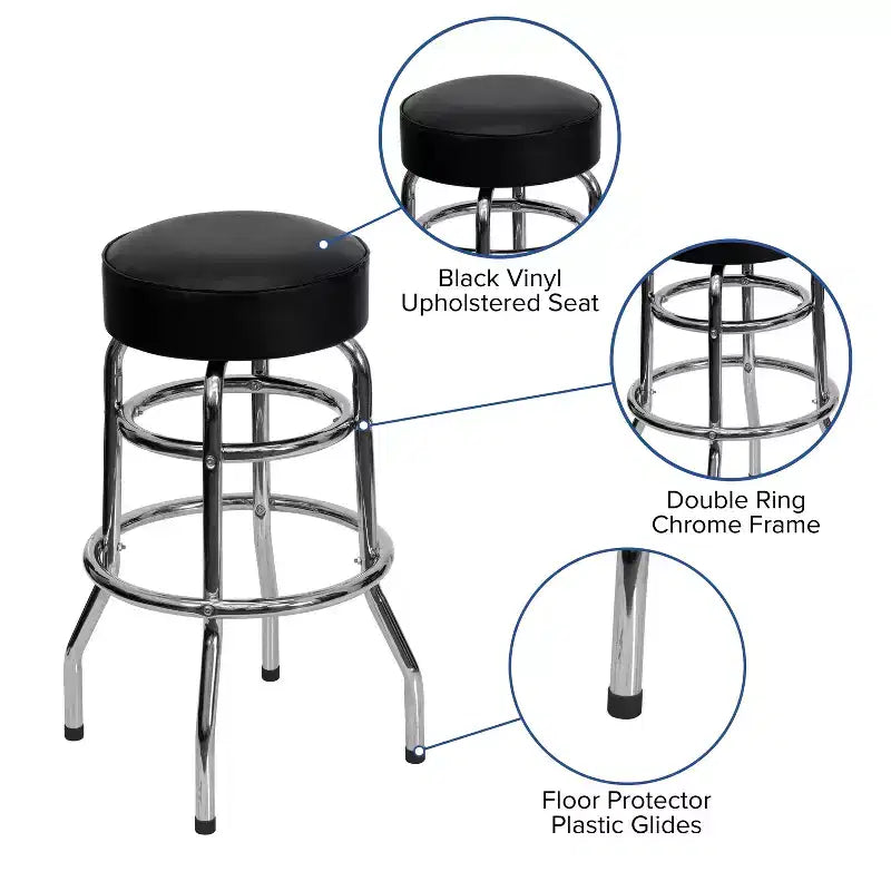 Emma and Oliver Retro Backless Double Ring Chrome Restaurant Dining Barstool