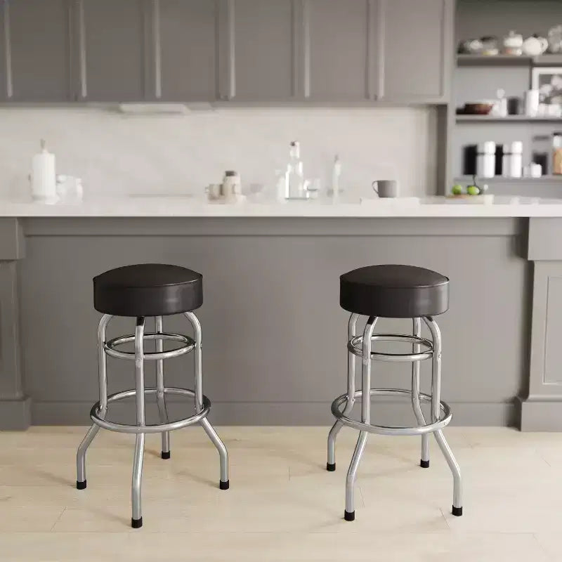 Emma and Oliver Retro Backless Double Ring Chrome Restaurant Dining Barstool