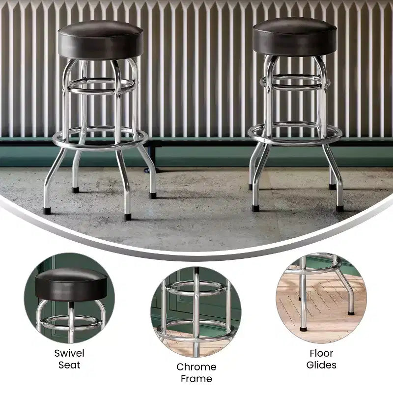Emma and Oliver Retro Backless Double Ring Chrome Restaurant Dining Barstool