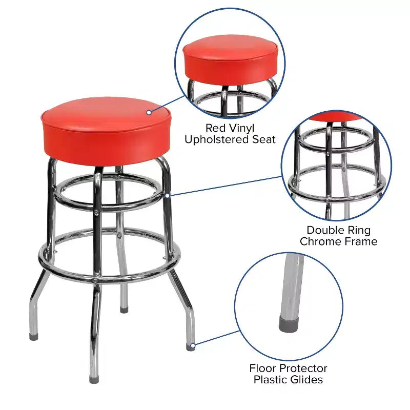 Emma and Oliver Retro Backless Double Ring Chrome Restaurant Dining Barstool