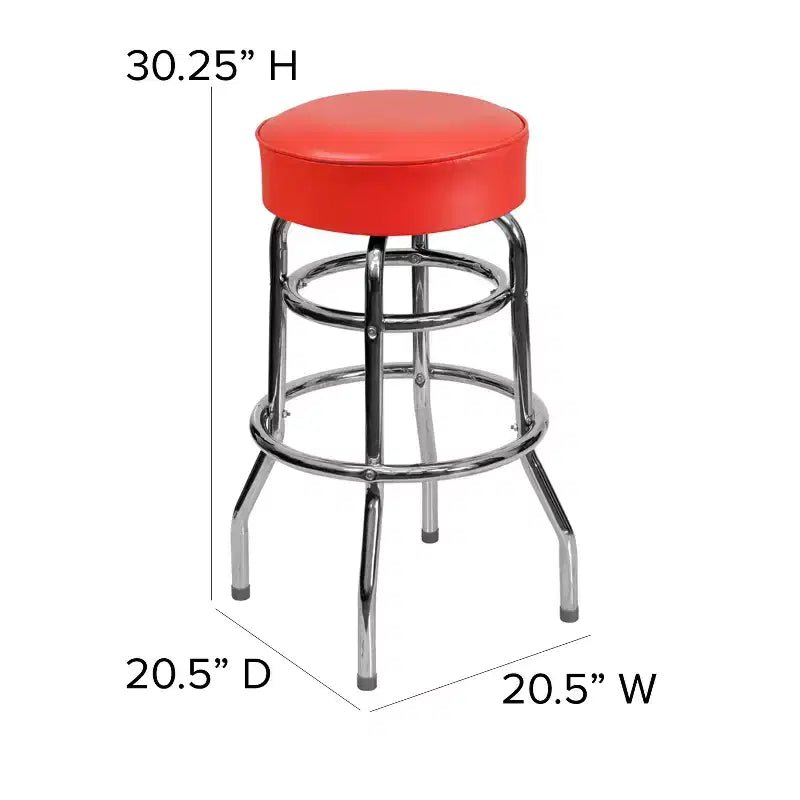 Emma and Oliver Retro Backless Double Ring Chrome Restaurant Dining Barstool