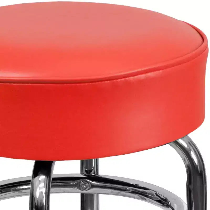 Emma and Oliver Retro Backless Double Ring Chrome Restaurant Dining Barstool