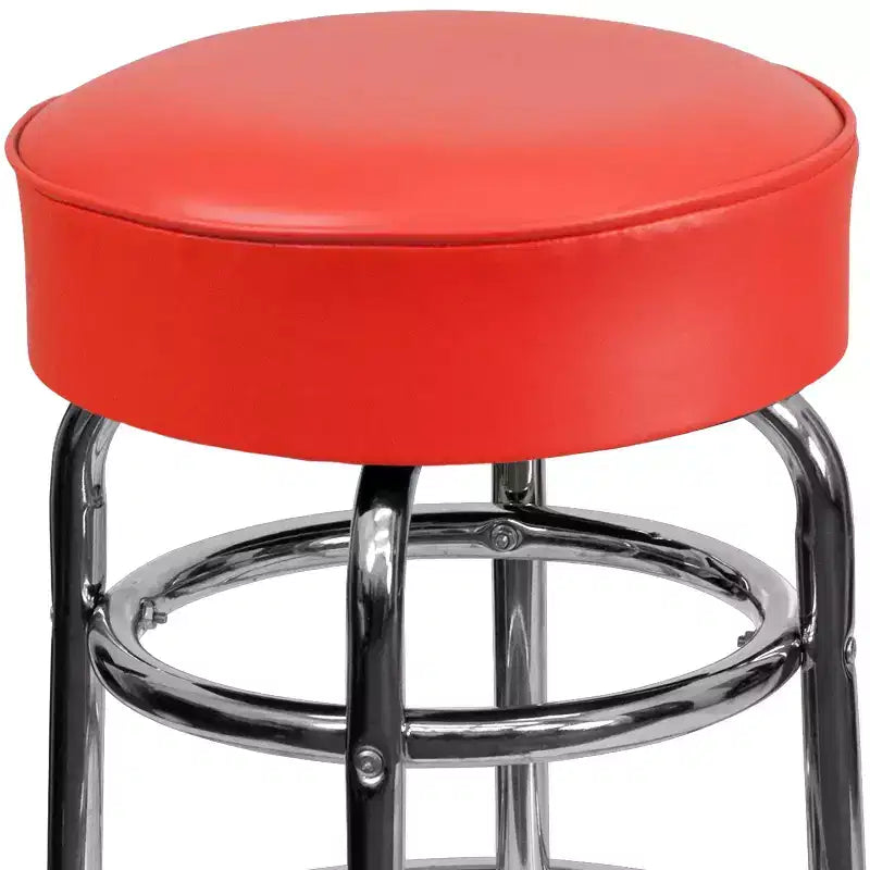 Emma and Oliver Retro Backless Double Ring Chrome Restaurant Dining Barstool