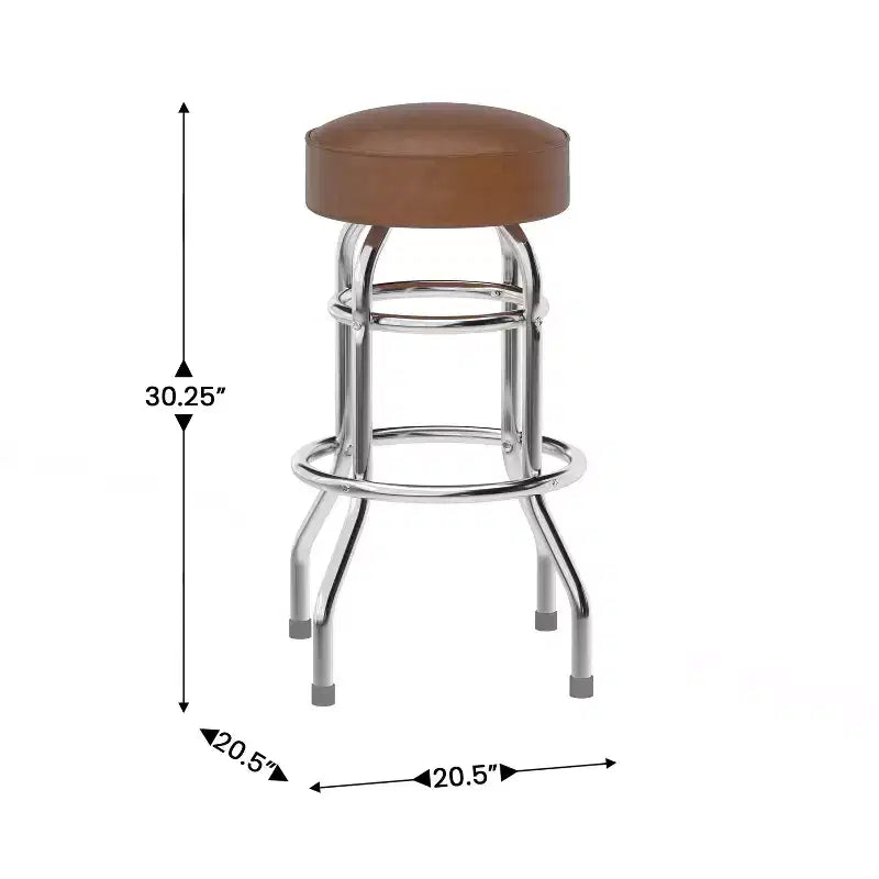 Emma and Oliver Retro Backless Double Ring Chrome Restaurant Dining Barstool
