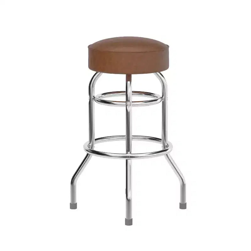 Emma and Oliver Retro Backless Double Ring Chrome Restaurant Dining Barstool