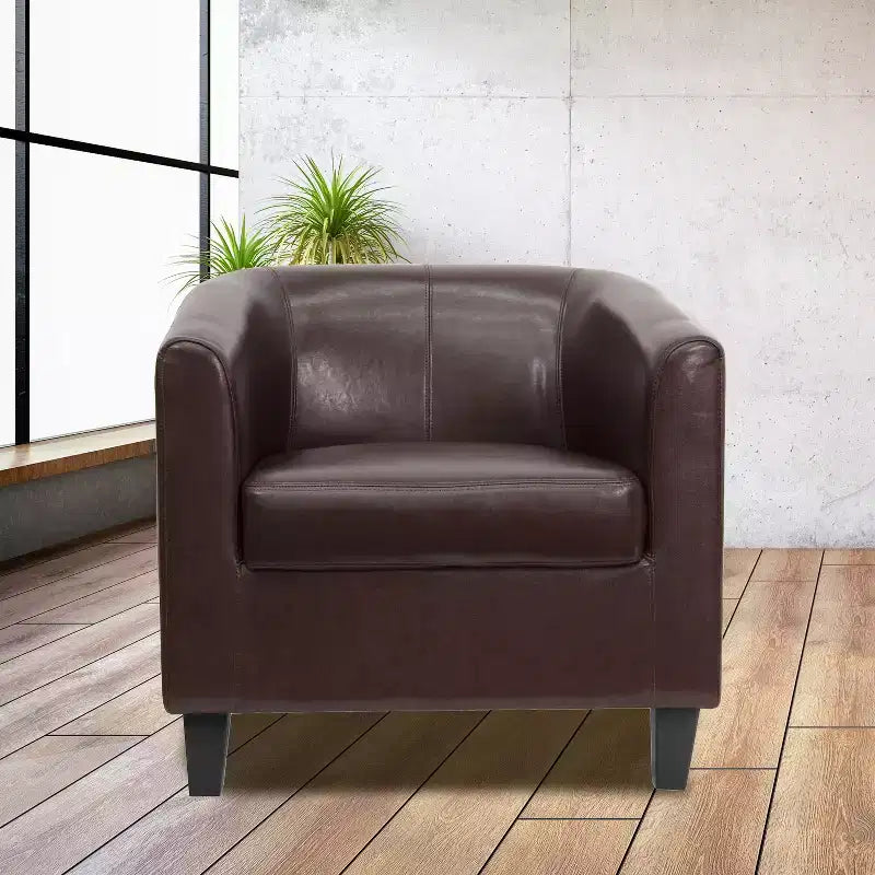 Emma and Oliver Leather Lounge Chair with Sloping Arms