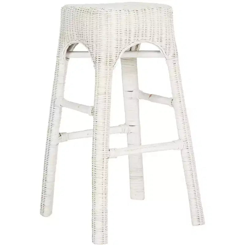 Percy Wicker Bar Stool - WIK6501A - Distressed White - Safavieh
